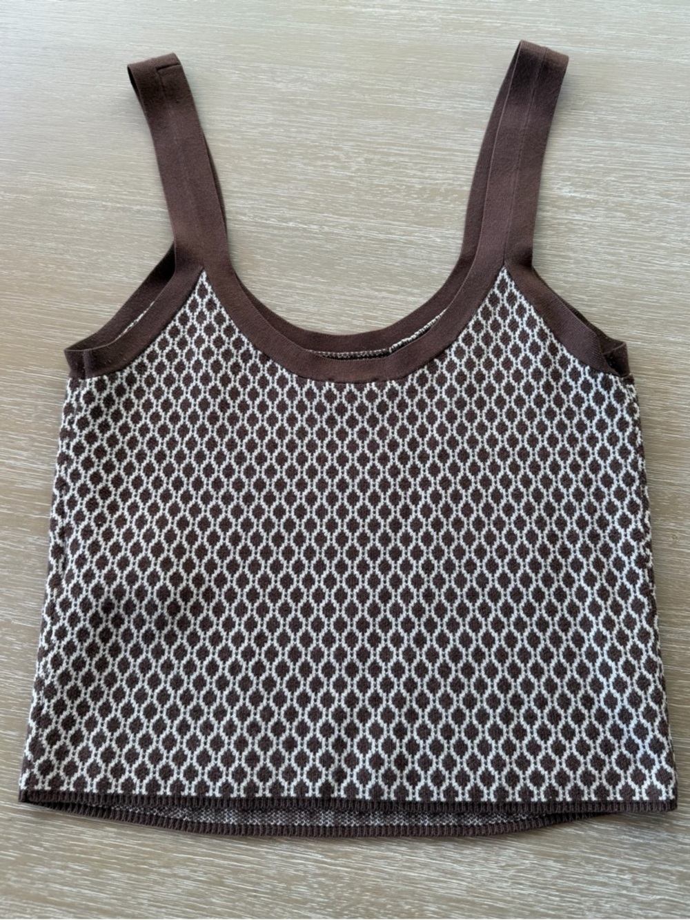 Abercrombie & Fitch Geometric Jacquard Sweater Cropped Tank Top Brown & White M